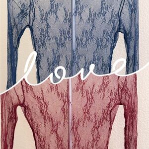 Elegant Lace Women Top - Blue and Red